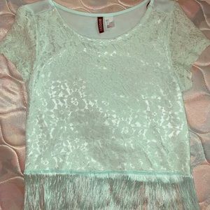 Mint colored fringe shirt